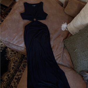 Lulu's Black Sleeveless Cutout Maxi Dress with Ring Detail